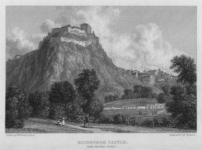 Edinburgh Castle, från Princes Street (gravyr) av William (after) Westall