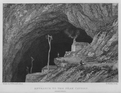 Ingång till Peak Cavern, Derbyshire (gravyr) av William (after) Westall