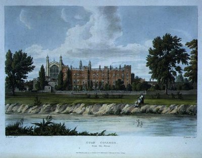 Eton College från floden, från "History of Eton College", en del av "History of the Colleges", graverad av Joseph Constantine Stadler (fl.1780-1812) pub. av R. Ackermann av William (after) Westall