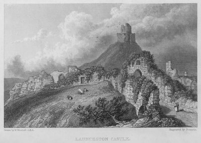 Launceston Castle (gravyr) av William (after) Westall