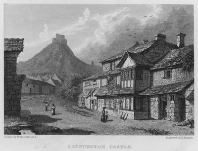Launceston Castle (gravyr) av William (after) Westall