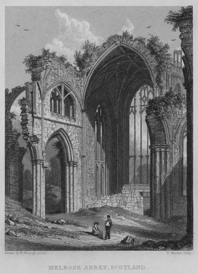Melrose Abbey, Skottland (gravyr) av William (after) Westall
