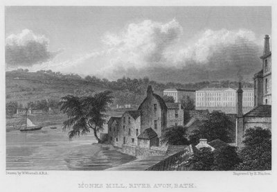 Monks Mill, River Avon, Bath (gravyr) av William (after) Westall