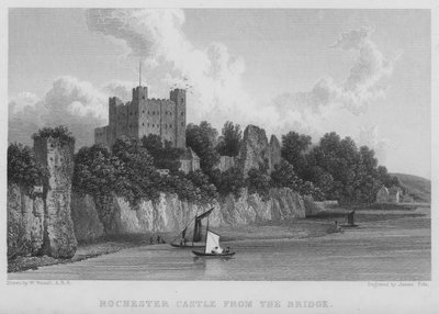 Rochester Castle, från bron (gravyr) av William (after) Westall