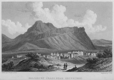 Salisbury Crags nära Edinburgh (gravyr) av William (after) Westall
