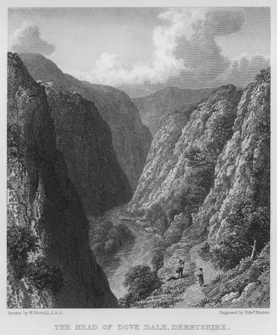 The Head of Dove Dale, Derbyshire (gravyr) av William (after) Westall