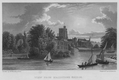 Utsikt från Maidstone Bridge (gravyr) av William (after) Westall