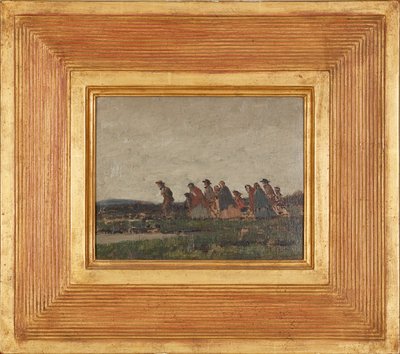 Figurer som korsar ett landskap (olja på duk) av William (circle of) Nicholson
