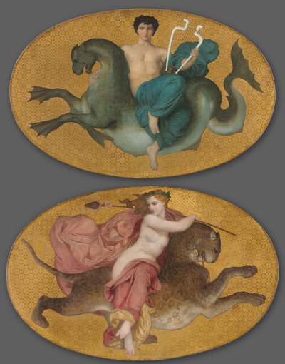 Arion på en sjöhäst och Bacchante på en panter (par) av William Adolphe Bouguereau