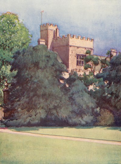 Wadham College från Trinity Colleges trädgårdar (färglitografi) av William Ainsworth Wildman