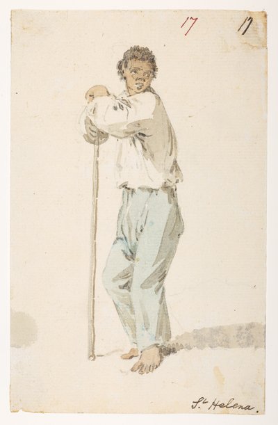 17 invånare i ’St. Helena.”  från ett album med 372 teckningar av landskap, kustlinjer, kostymer och vardagsliv gjorda under Lord Macartneys ambassad till Kinas kejsare, mellan 1792 och 1794 (penna och akvarell på papper) av William Alexander