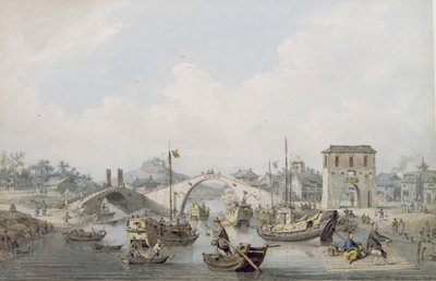 Båtar på floden i Suchow, Kina (wc över svart bly) av William Alexander