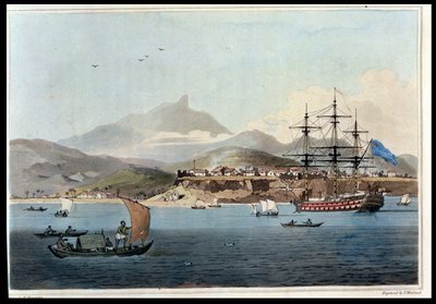 Porto Praya på ön St Jago, tavla 4 från "A Voyage to Cochinchina" av John Barrow (1764-1848), graverad av Thomas Medland (1755-1823) 1806 (akvatint). av William Alexander