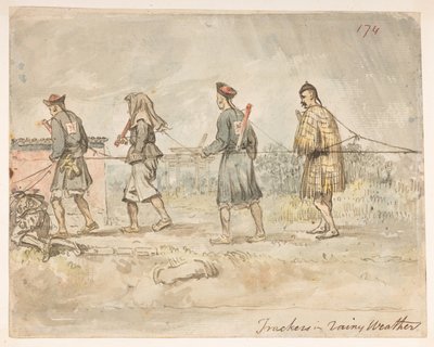 Spårare i regnigt väder, från ett album med 278 teckningar av landskap, kustlinjer, kostymer och vardagsliv gjorda under Lord Macartneys ambassad till Kinas kejsare (penna och akvarell på papper) av William Alexander