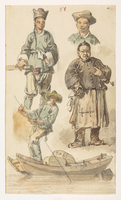 f.11 58 Studier av kinesiska,  från ett album med 372 teckningar av landskap, kustlinjer, kostymer och vardagsliv gjorda under Lord Macartneys ambassad till Kinas kejsare, mellan 1792 och 1794 (penna och akvarell på papper) av William Alexander