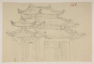 f.63 168 Tempel.  , från ett album med 372 teckningar av landskap, kustlinjer, kostymer och vardagsliv gjorda under Lord Macartneys ambassad till Kinas kejsare, mellan 1792 och 1794 (penna och akvarell på papper) av William Alexander