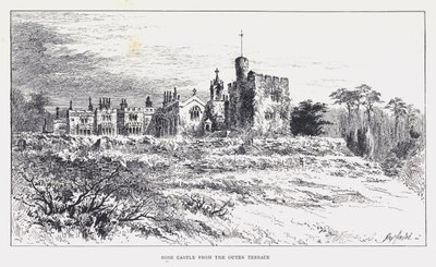 Rose Castle från den yttre terrassen (gravyr) av William Alexander Ansted