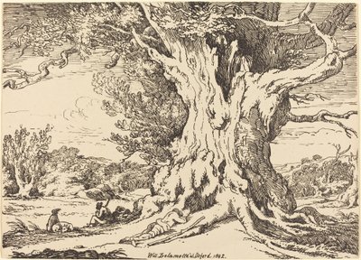 Vila, män och hundar under ett stort träd av William Alfred Delamotte