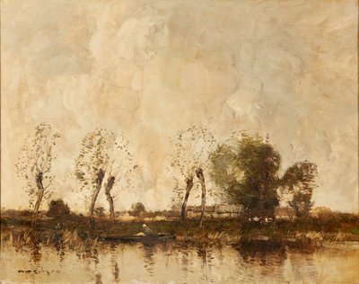 En holländsk vattenväg (olja på duk) av William Alfred Gibson