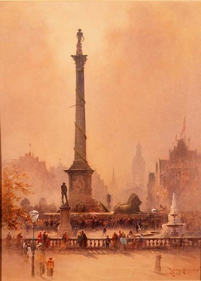 Firandet av Trafalgar Day, Trafalgar Square (akvarell på papper) av William Allister Macdonald