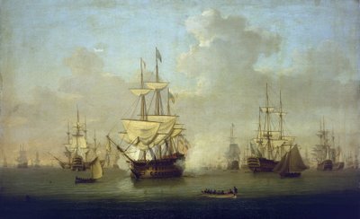 "Queen Charlotte", ett nytt örlogsfartyg med 104 kanoner, vid Spithead (England) 1790, inför de franska revolutionskrigen (1793-1802) av William Anderson