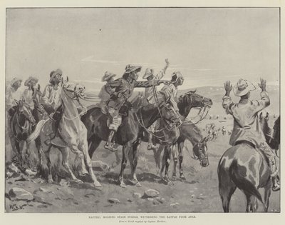 Kaffers, som håller i reservhästar, bevittnar slaget från fjärran av William Barnes Wollen