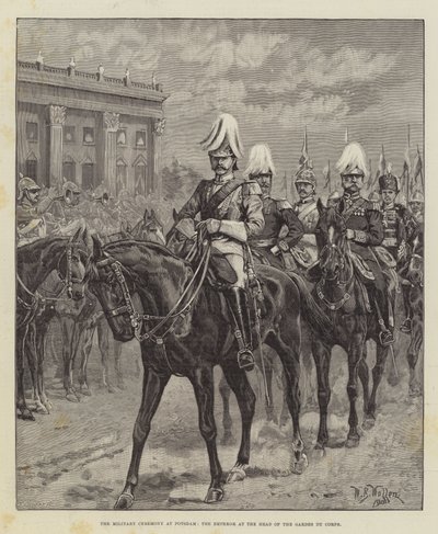Den militära ceremonin i Potsdam, kejsaren i spetsen för Gardes du Corps av William Barnes Wollen