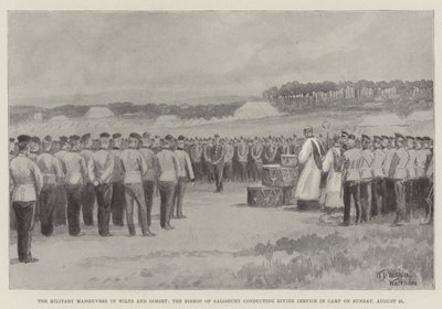 De militära manövrarna i Wilts och Dorset, biskopen av Salisbury genomför gudstjänst i lägret söndagen den 21 augusti av William Barnes Wollen