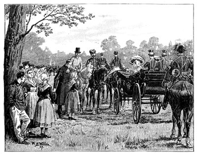 Drottningen vid festen i Forest of St Germain, Frankrike, mitten av slutet av 1800-talet, 1887 av William Barnes Wollen