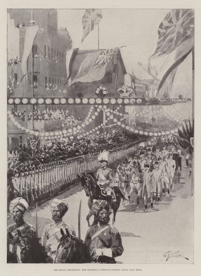Den kungliga processionen, Hennes Majestäts vagn passerar längs Pall Mall av William Barnes Wollen
