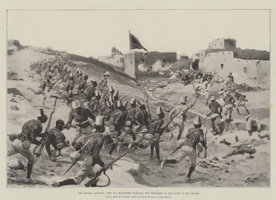 Soudans framryckning, den 11:e soudanesiska gruppen som laddar dervischerna i striden vid Abu Hamed av William Barnes Wollen