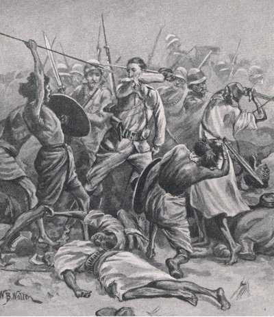 Torget i Abu-Klea, 17 januari 1885, illustration från British Battles on Land and Sea, 1915 av William Barnes Wollen