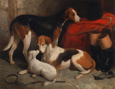 Ett par Foxhounds med en terrier, egendom av Lord Henry Bentinck av William Barraud