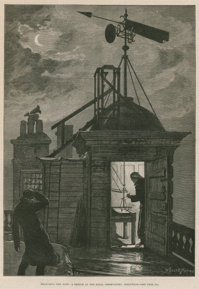 Mätning av vinden; En skiss vid Royal Observatory, Greenwich (gravyr) av William Bazett Murray