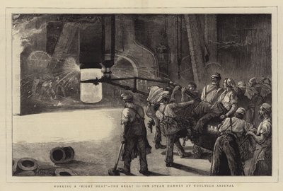 Working a Night Heat, den stora 35-tons ånghammaren på Woolwich Arsenal av William Bazett Murray