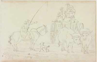 Oxcart Blocking the Way (penna på papper (på papper med M754)) av William Beilby