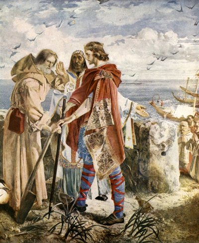 Egfrith erbjuder biskopsstolen i Hexham till Cuthbert, 678 av William Bell Scott