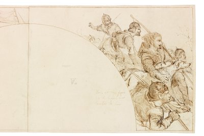 Skiss för väggmålning i Wallington Hall (bläck och penna på papper (klistrad på kort)) av William Bell Scott