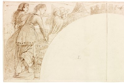 Skiss för väggmålning i Wallington Hall (bläck och penna på papper (klistrad på kort)) av William Bell Scott