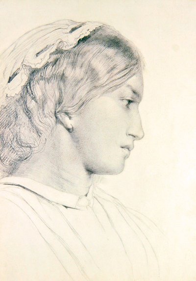Studie av ett flickhuvud (blyerts på papper) av William Bell Scott
