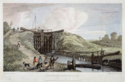 Dudgrove dubbelsluss ovanför Lechlade, Thames och Severn Canal, 1814 av William Bernard Cooke