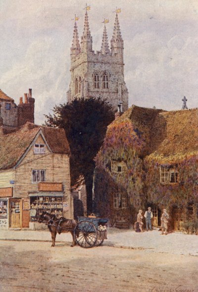 Church and Woolpack Hotel, Tenterden (färglitografi) av William Biscombe Gardner