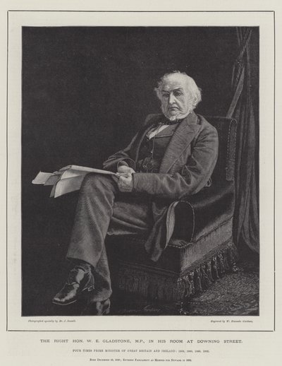 Rätten hedersvärd W E Gladstone, MP, i sitt rum på Downing Street av William Biscombe Gardner