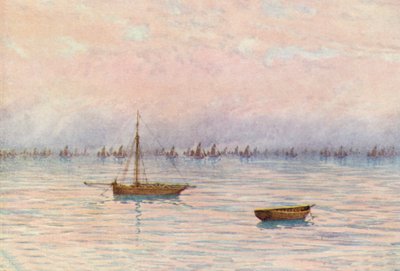 Whitstable Oyster Fleet muddrar utanför Herne Bay (färglitografi) av William Biscombe Gardner