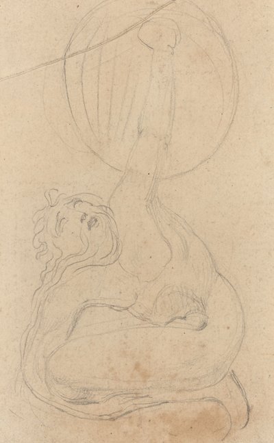 En hukande figur som håller en sköld [verso] av William Blake