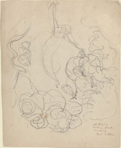 En figur som stiger upp i en härlighet av moln (?) av William Blake