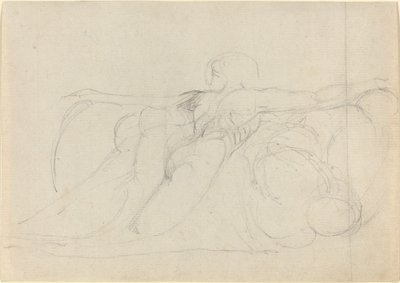 En man sedd bakifrån, reser sig på moln av William Blake
