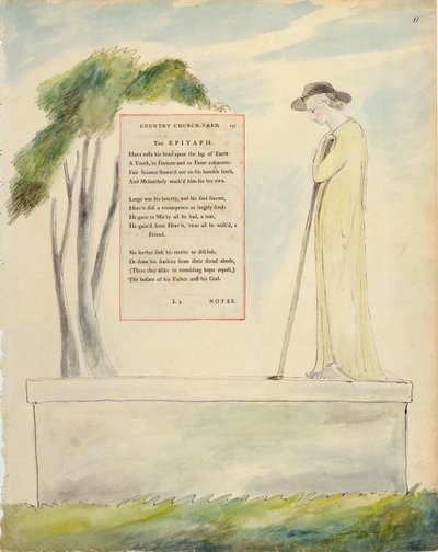 A Shepherd Reading the Epitaph, från Elegy Written in a Churchyard, från "The Poems of Thomas Gray", publicerad 1797-98 (akvarell och svart bläck på papper) av William Blake