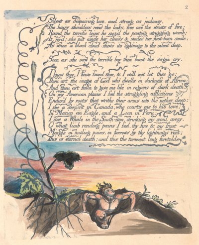 Amerika. En profetia, tavla 4, Tyst som förtvivlad kärlek.... av William Blake