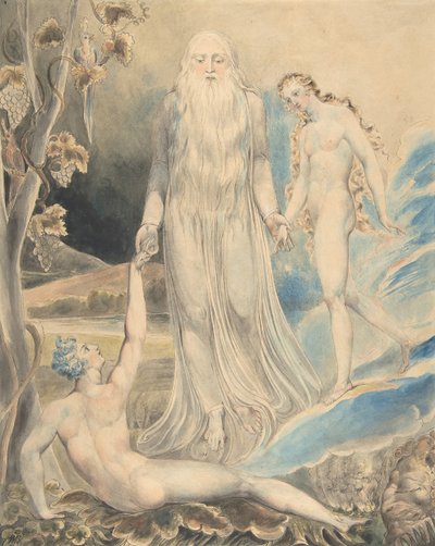 Den gudomliga närvarons ängel som bringar Eva till Adam The Creation of Eva..., recto..., 1803. av William Blake